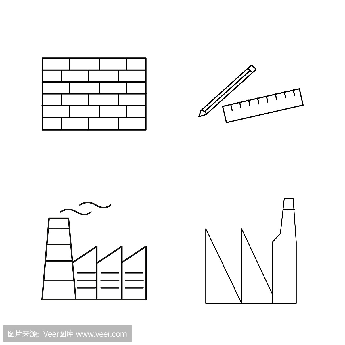 建筑和建筑簡單的線性輪廓矢量圖標集。