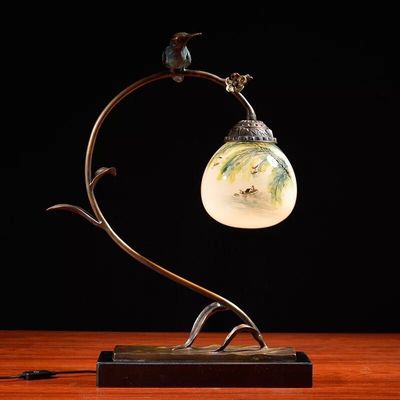 純銅玲瓏翠鳥擺件 創意新中式純銅內畫藝術品裝飾擺件設計燈飾